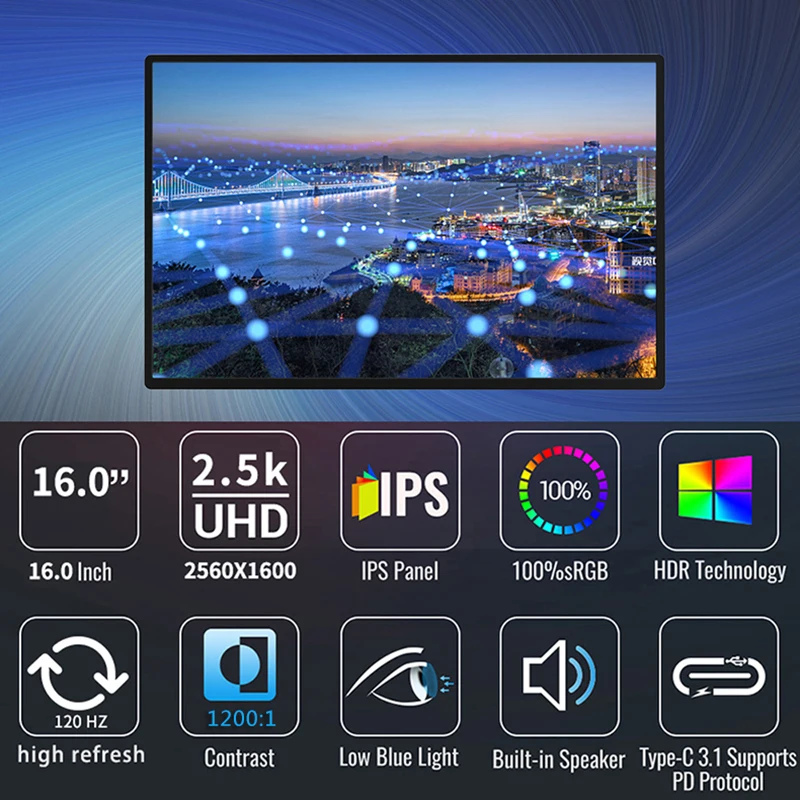 Ʈ   Xbox PS4/5  ޴ ,  16 ġ, 2.5K, 120Hz, 2560x1600 16:10, 100% sRGB, 480Cd/m ÷  ȭ