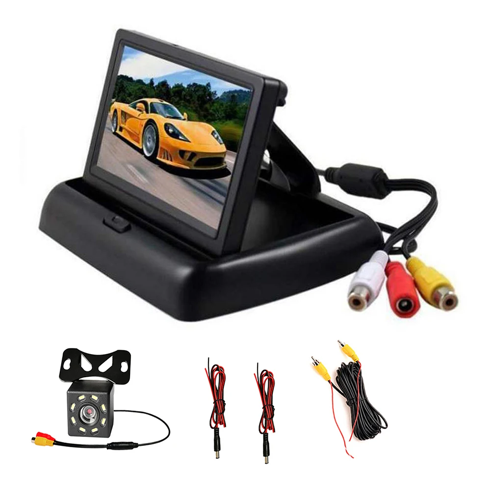 접이식 후방 주차 모니터, TFT LCD 스크린, HD 자동차 주차 디스플레이, 2 채널 비디오 입력, 8 LED 카메라, 4.3 인치