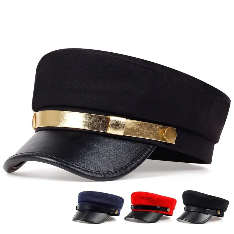 Leather Eaves Military Hats Flat Top Baseball Caps Unisex For Women Outdoor Sports Cadet Sunscreen Hat