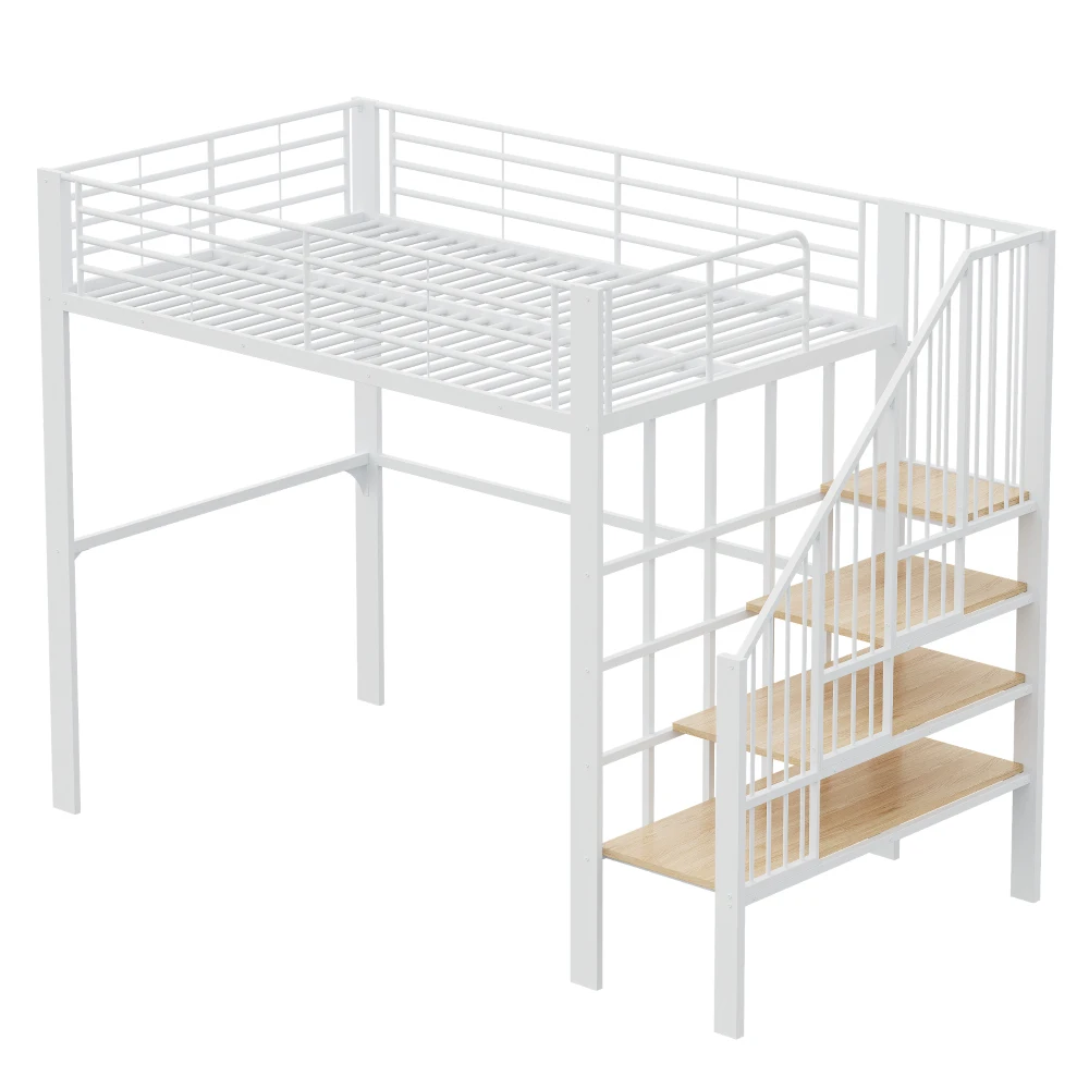 90*200cm/140*200cm Hochbett, stabile Metallkonstruktion mit geräumigem Stauraum unter dem Bett und Treppe, für Kinder und Erwachsene – Detail 31