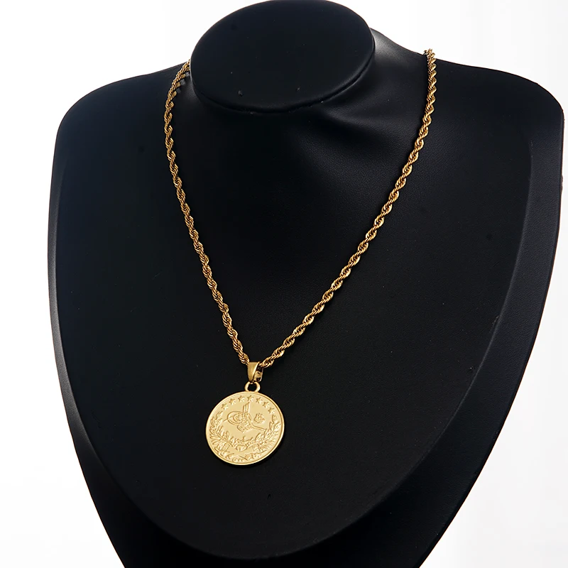 Gold Plated Jubilee Turkish Totem Pendant with Water Wave Chain