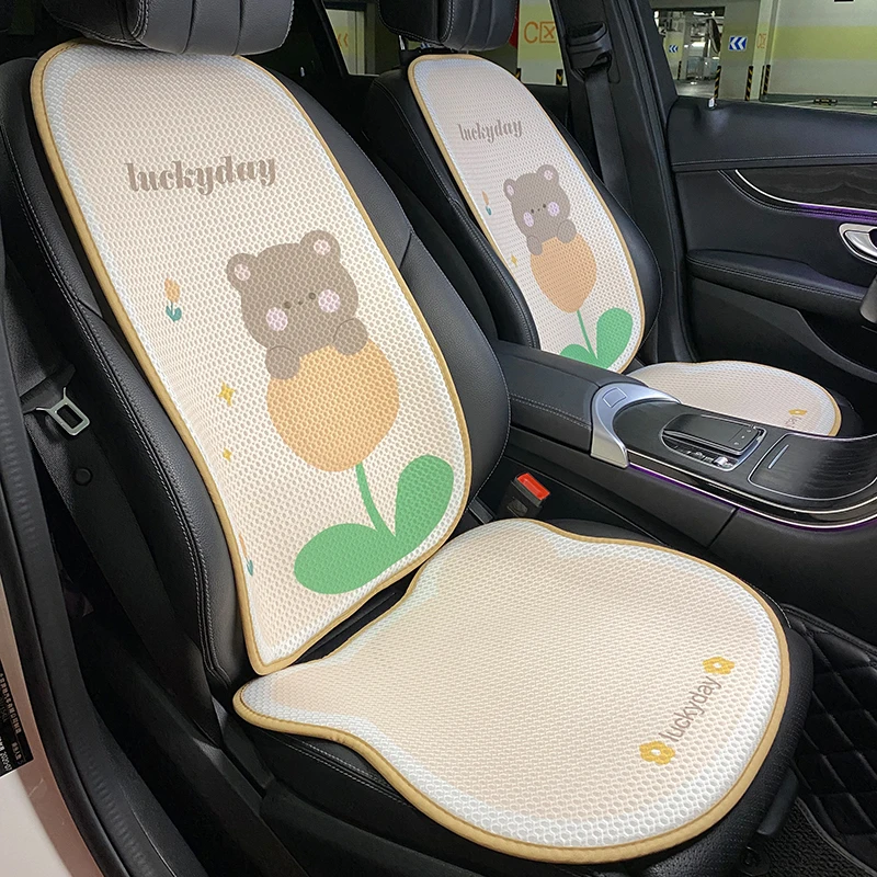 

2023 New Four Seasons Universal 3D Breathable Mesh Five Seat Cartoon Tulip Bear Rabbit Protective Car Seat Cushion Cover
