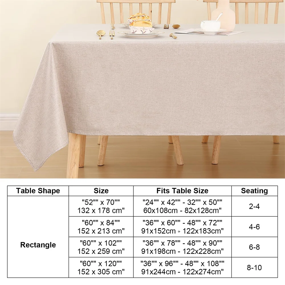 Rectangle Tablecloth Faux Linen Waterproof Wipeable Washable For Kitchen Dining