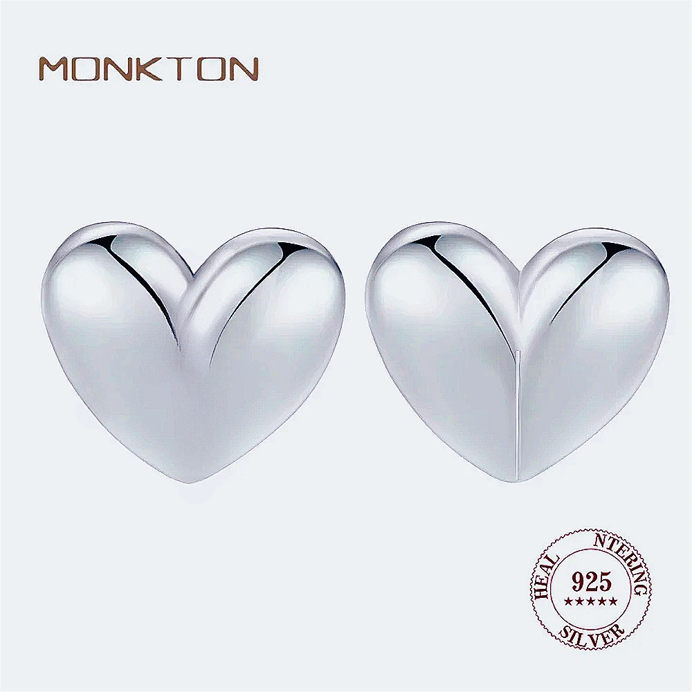 Monkton Solid 925 Sterling Silver Mini Heart Stud Earrings for Women Platinum Plated Hypoallergenic Daily Earrings Jewelry Gifts