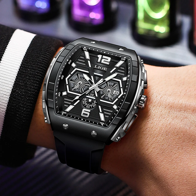 LIGE Mens Watches Top Brand Luxury Military Quartz Watch For Men Fashion Silicone Waterproof Chronograph Clock Male Montre Homme
