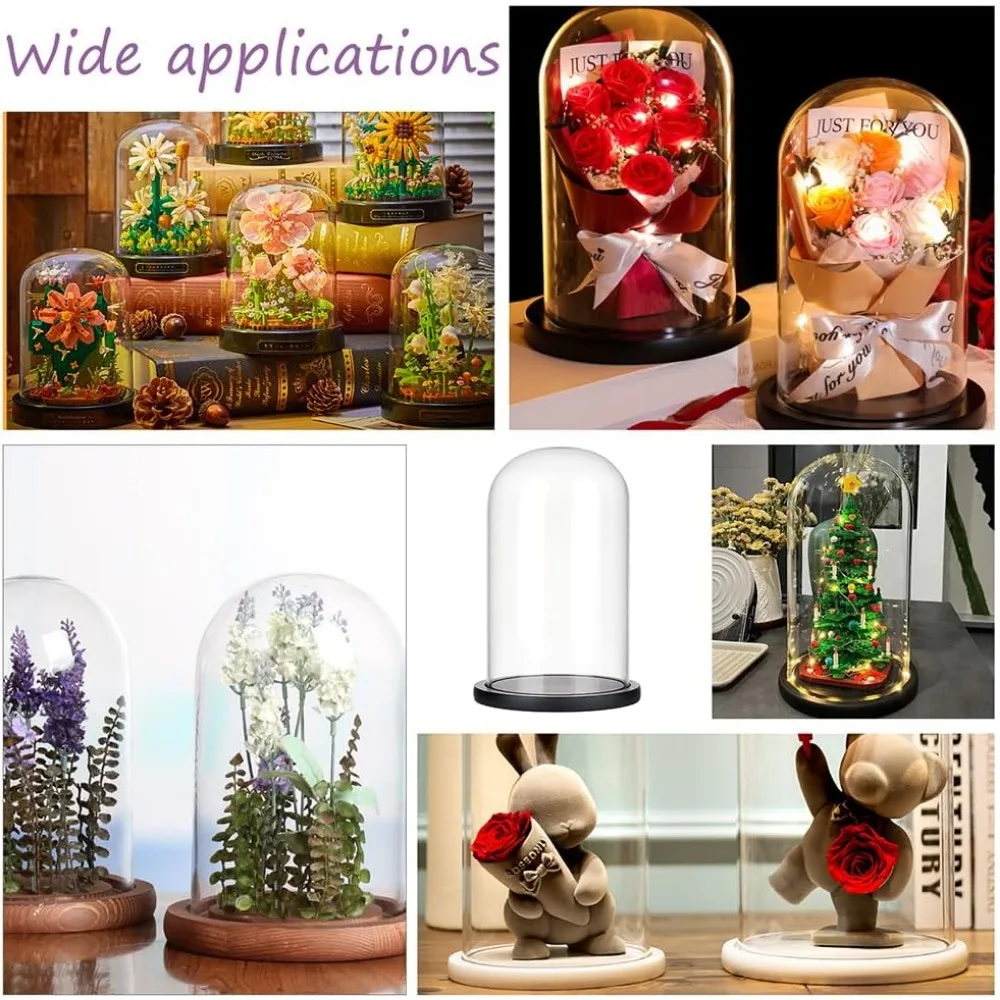 1pc Glass Display Cloche Dome Decorative Glass Dome Cover for Rose Office Home Tabletop Centerpiece Decor 5.91&times;10.04 Inch