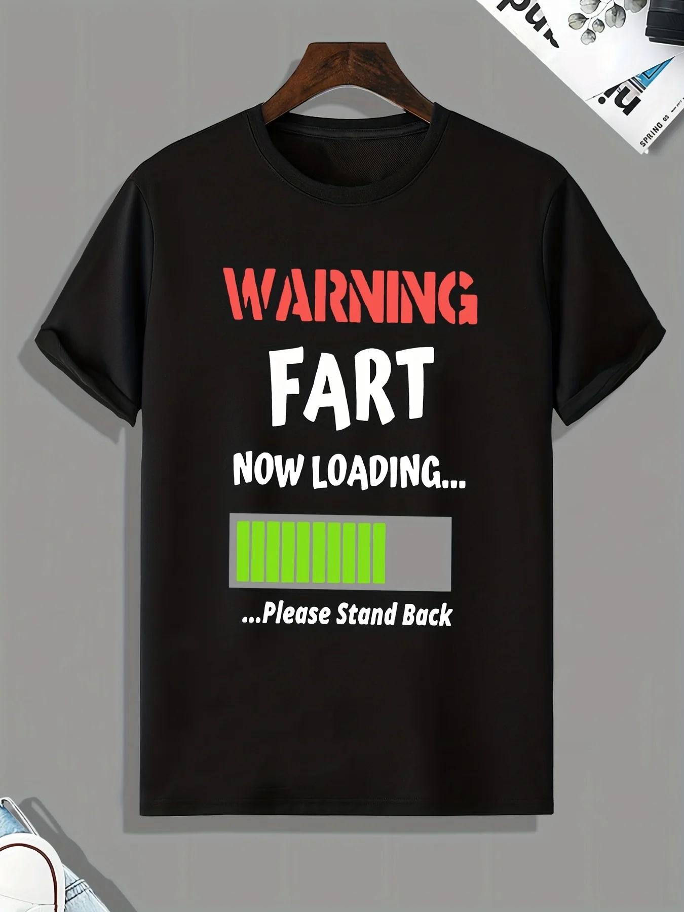 

Graphic Fart Warning Tee - Crew Neck, Geometric Pattern, Casual Summer T-Shirt for Men - Regular Fit, Knit Fabric