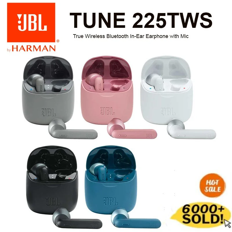 TWS-стереонаушники JBL TUNE 225 с поддержкой Bluetooth и басами