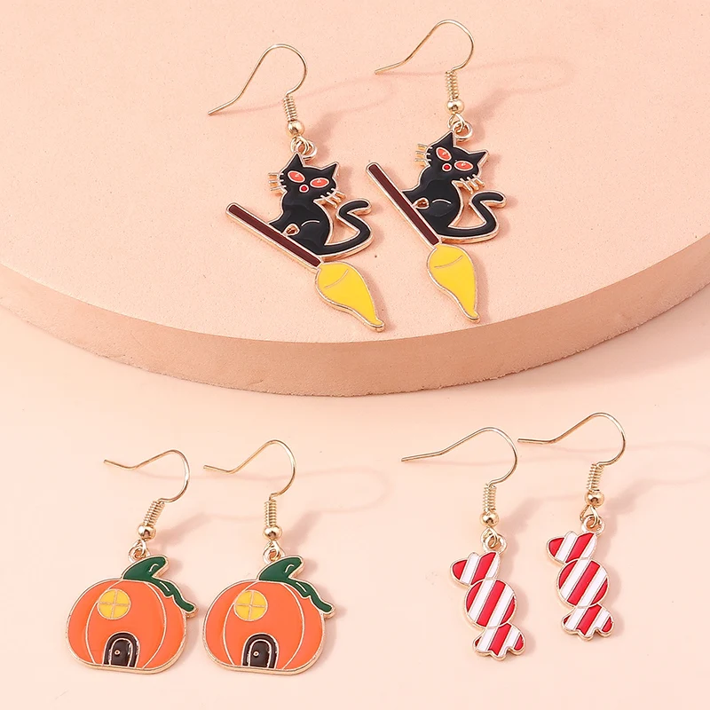 Cartoon Halloween Tropfen Ohrringe für Frauen Emaille Fledermaus Kürbis Geist baumeln Haken Ohrringe Mädchen Party Urlaub Schmuck Geschenke – Detail 35