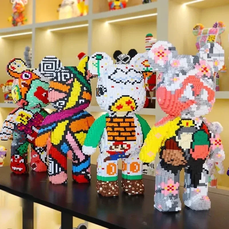 Blocs De Construction Ours Avec Bouquet – Puzzle 3D, Micro-briques – Cadeau Amoureux, Déco