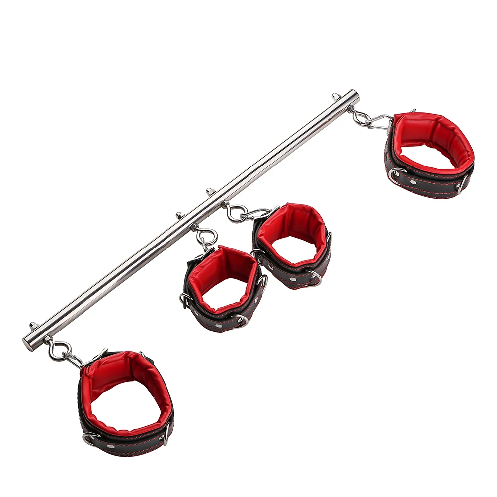 BDSM Bondage Kit Stainless Steel Extendable Spreader Bar Slave Handcuffs Ankle Cuffs Fetish Restraints Set Sex Toys for Couples