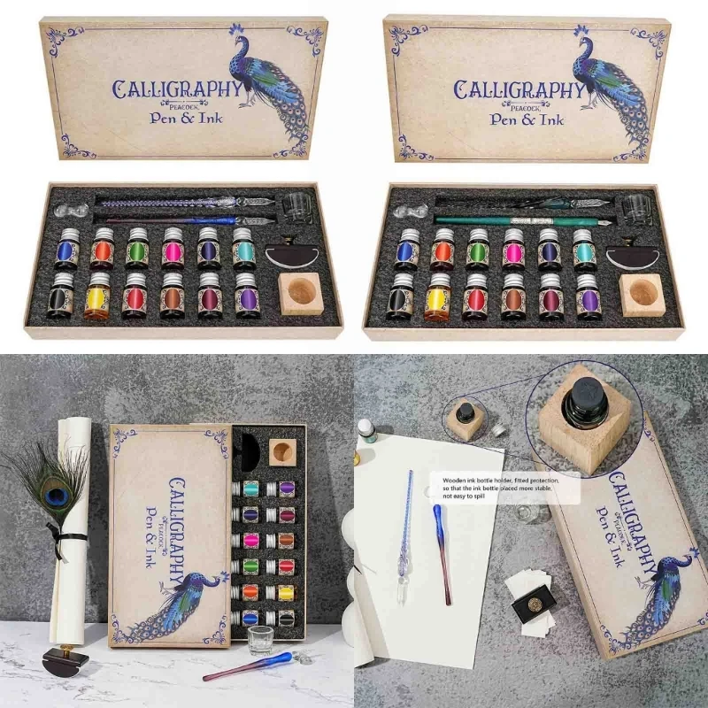 Beginner Dip Pen Set Includes 12 Colorful Ink Bottles Calligraphy