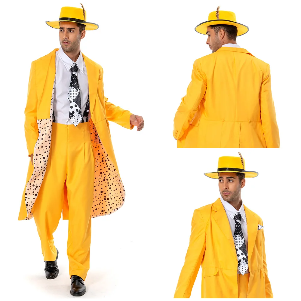 

The Mask Jim Carrey Cosplay Costume Monster Yellow Uniform Suit Outfits Halloween Carnival Costumes Custom Made