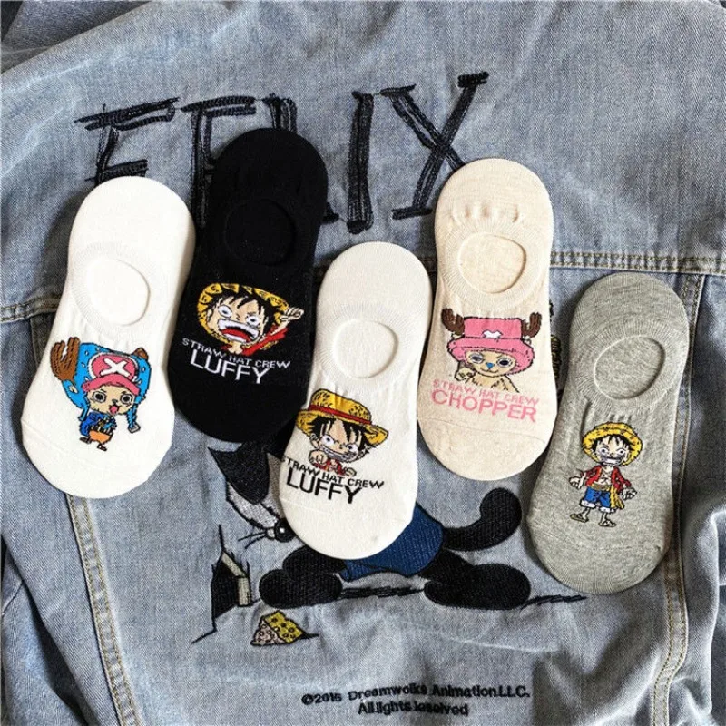 

5PCS Anime Cartoon One Piece Luff Summer Chopper Thin Versatile Boat Socks Soft Cotton Invisible Sports Socks Size