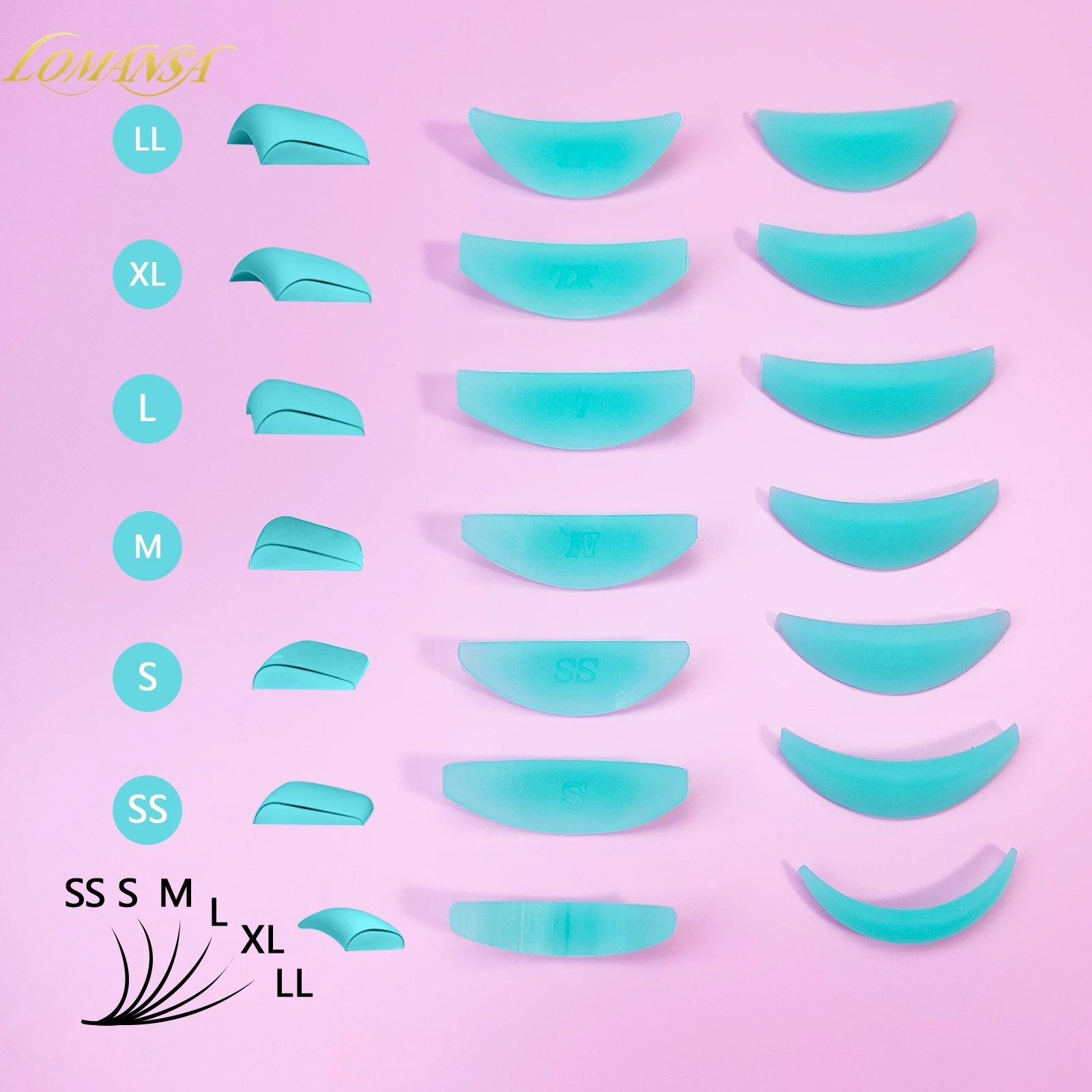 Description Picture 2 of itemLomansa 7 Pairs L Curl Silicone Eyelash Perm Pads Sticky Lashes Rod Shield Lifting 3D Eyelash Curler Accessories Makeup Tools