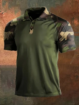 Polo a maniche corte raglan a maniche corte classica semplice slim da uomo con stampa motivo mimetico