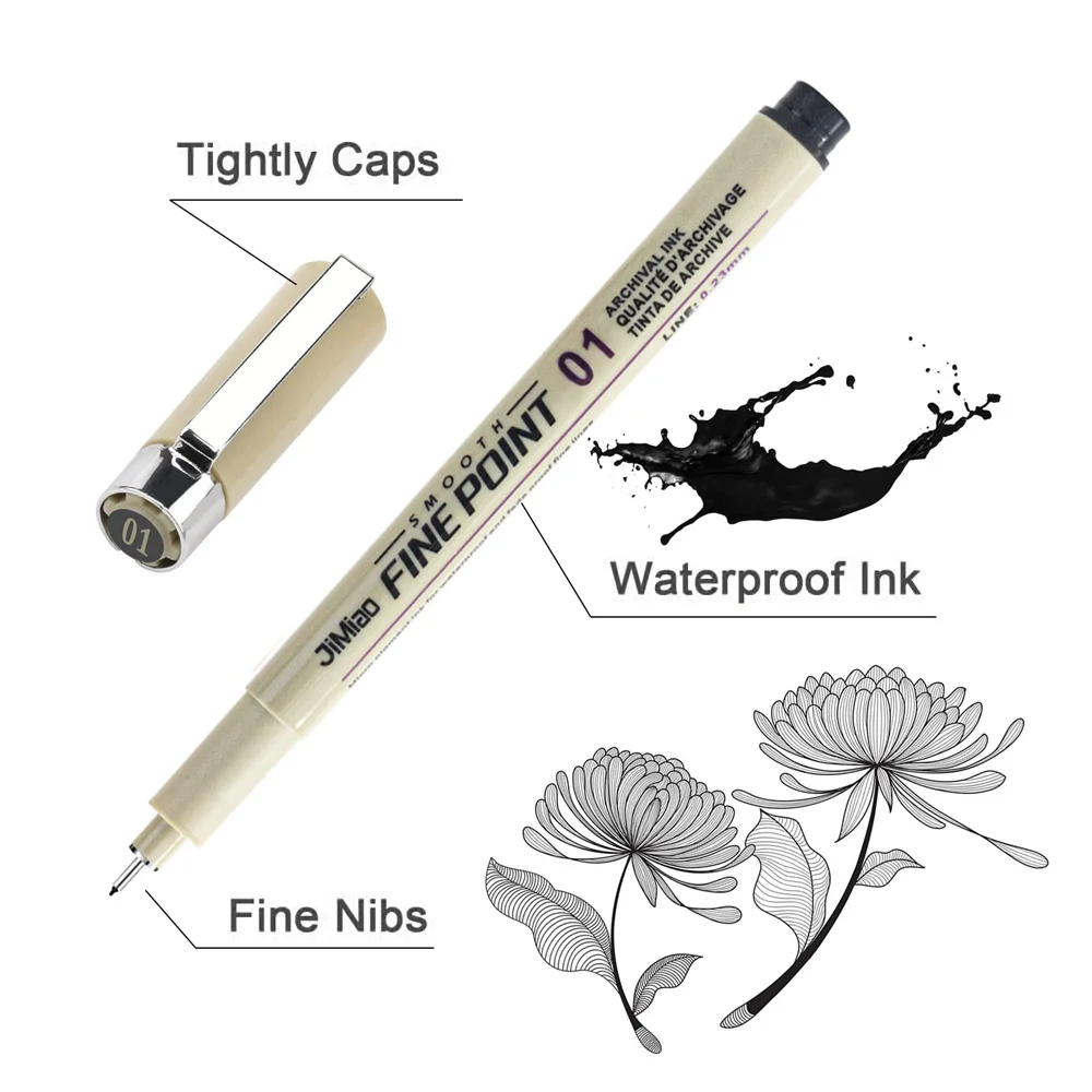 Micro Fineliner Pens, Black Drawing Art Pens, Waterproof Ink Set Artist Sketch Outline Pen, Precision Drawing and Sketching Kit 2