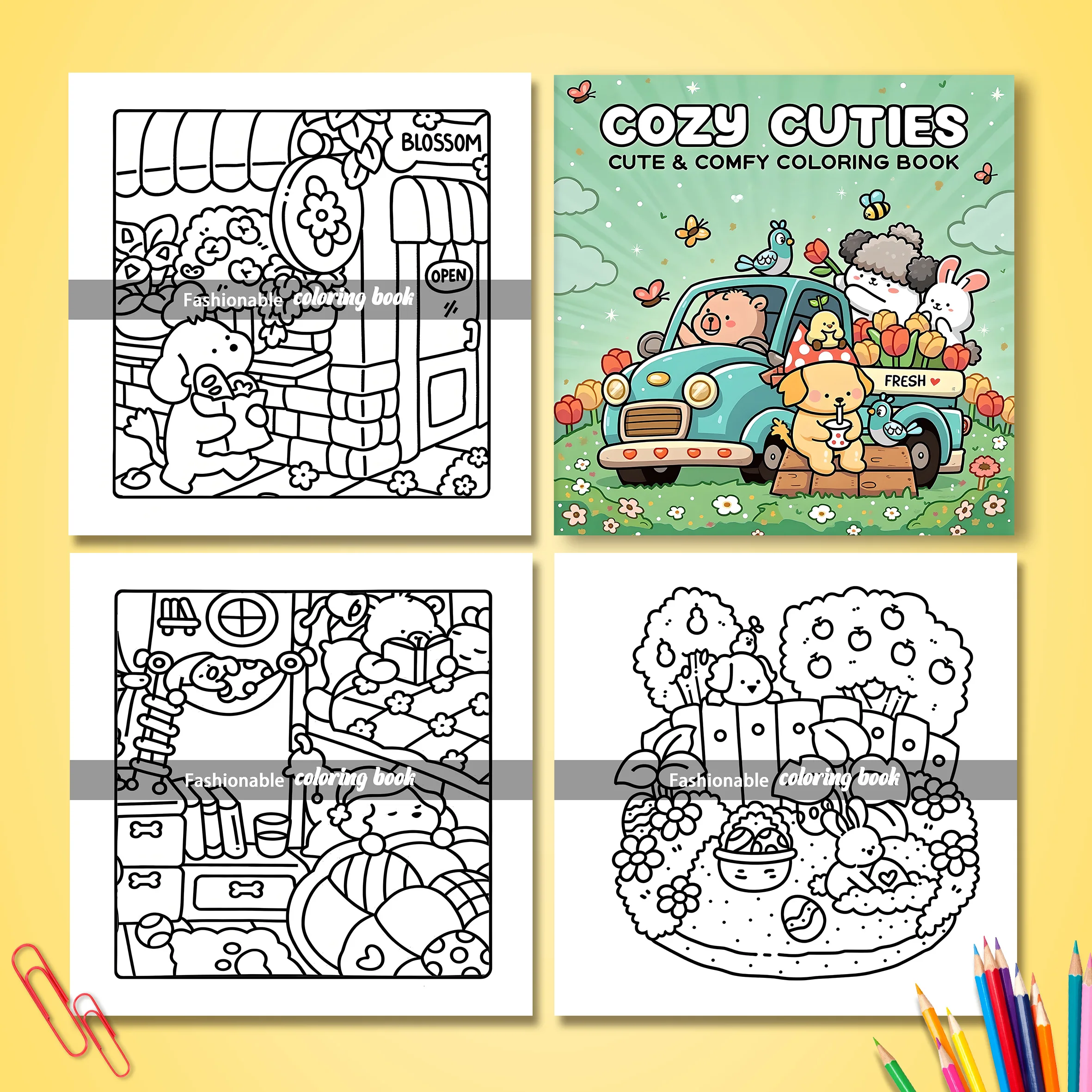 COZY CUTIES Bold-easy Patterns Coloring Book for Adults Cute Drawing Book Perfect Gift for Party and Birthday 4