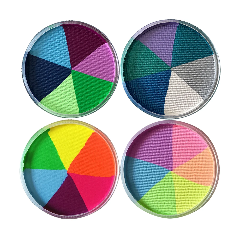 

30g Face Paint Rainbow Split Cake Non-Toxic Water-Based Fluorescent For Christmas Party Makeup Body Painting Pigment