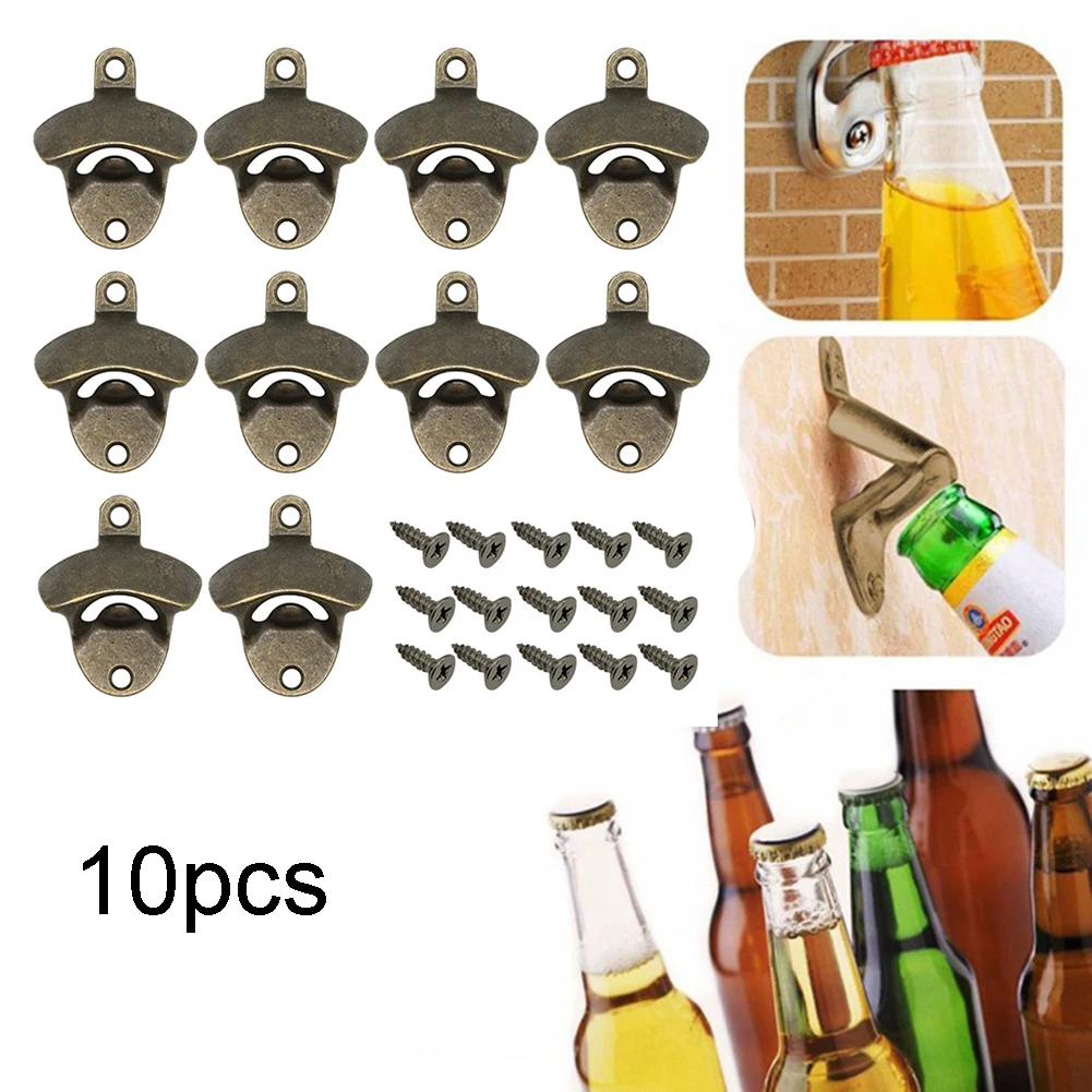 10pcsZincAlloyBottleOpenersWallMountedVintageRetroBeerOpenerToolBarWineBeer