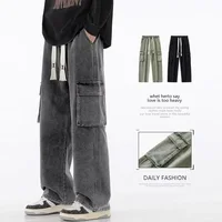 American Retro Workwear Jeans Men's Loose Straight Leg Handsome Multi Pocket Wide Leg Trendy Brand Spring Pants Men