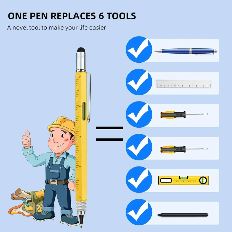 멀티 툴 펜 멋진 가제트, 스타일러스 포함 노벨티 펜, 레벨, 눈금자, 스크루 드라이버, 아빠 남편 생일 선물, 내구성