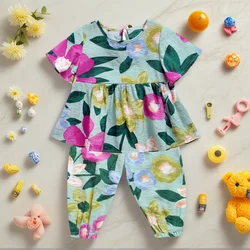 Floral Cotton Princess Dress and Pants Set for Baby Girls - Soft Summer Outfit (JIT2016 - 2018 - GR)