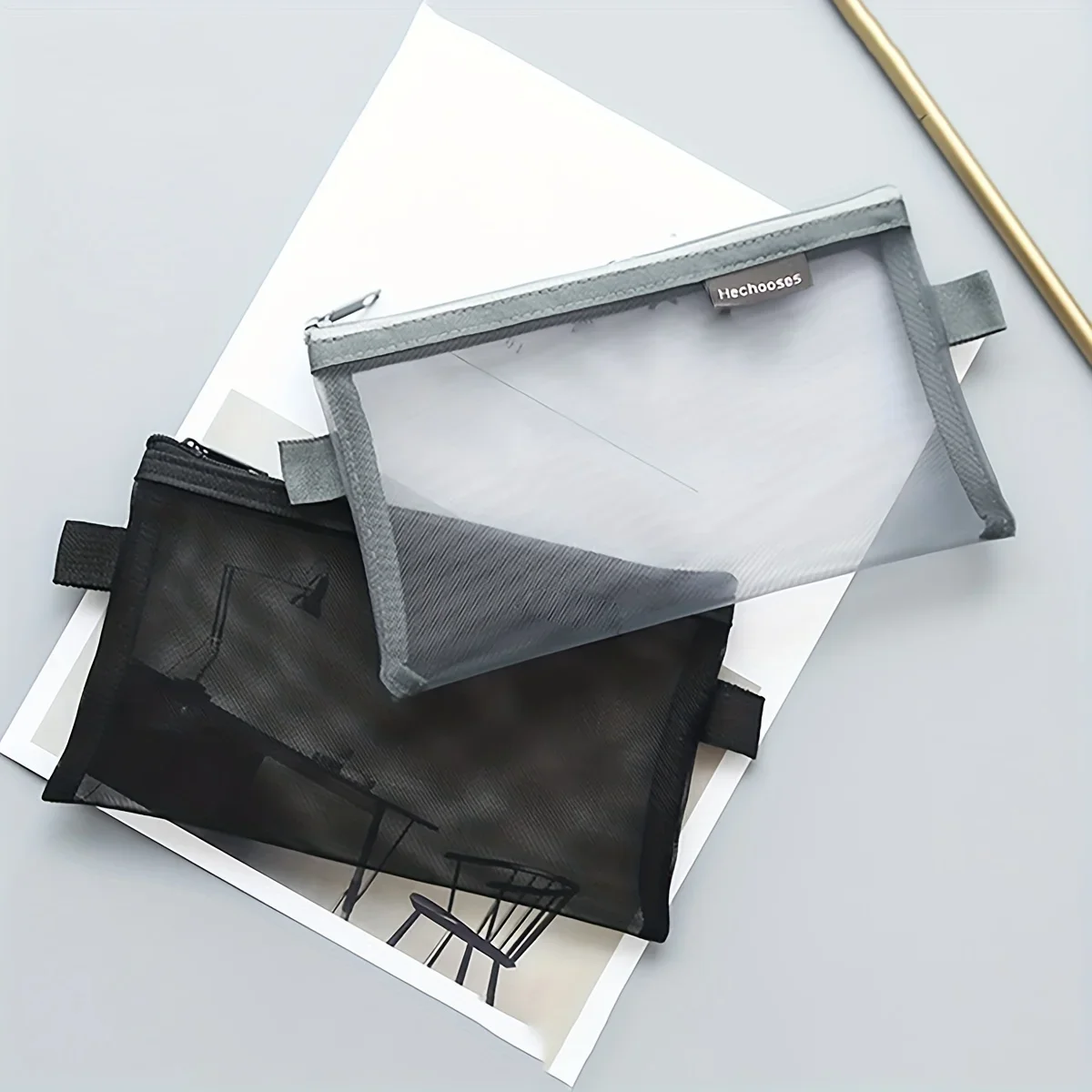 Zipper Mesh Pencil Case Multifunctional Storage Bag for Cosmetics