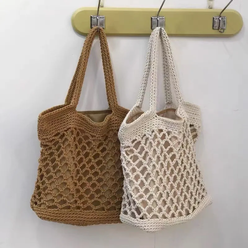 Sac De Plage En Crochet Perlé Pour Femme | Grand Fourre-tout Bohème 53x42cm, Maille, Bandoulière