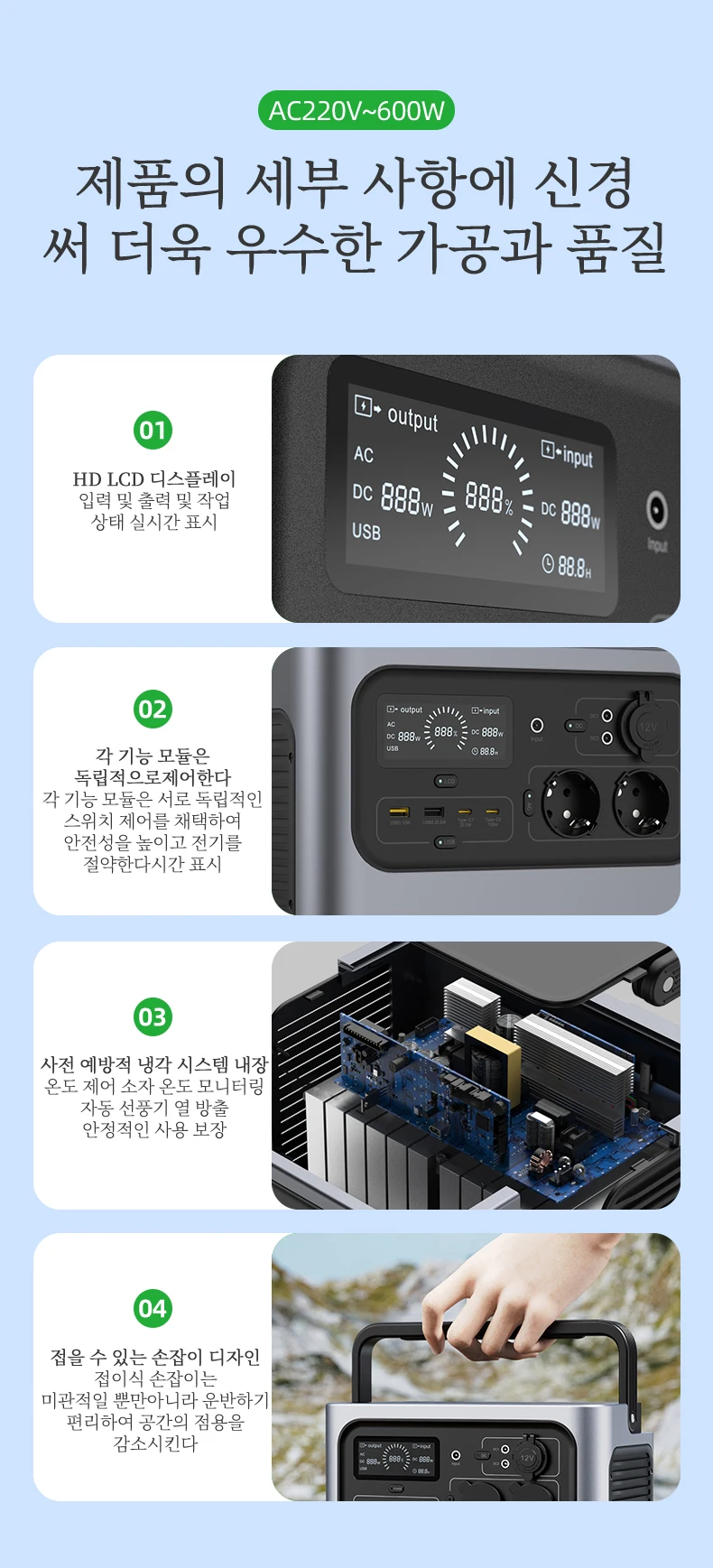 Pisen Small Size Pcb Circuit Board Steelite OEM DC120W Portable Power Bank Mppt Inverter Docking Station 600Watt for South Korea