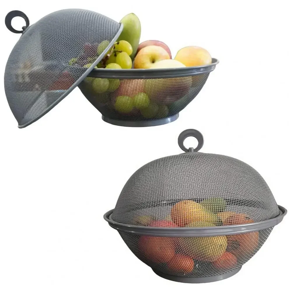 

Kitchen Drain Basket Vegetables Fruit Holder Mesh Fruit Basket with Lid Large Capacity Food Grade Prevent Fly Stainless Steel