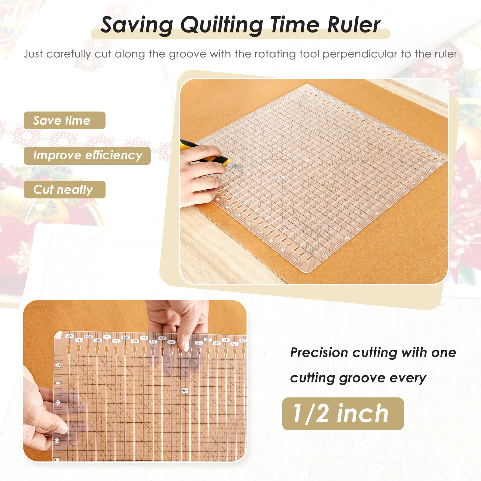 5 Pcs Creative Quilting Ruler Templates – Plexiglass Grid Cutting Guides For Fabric, With Grip Spots - View #8