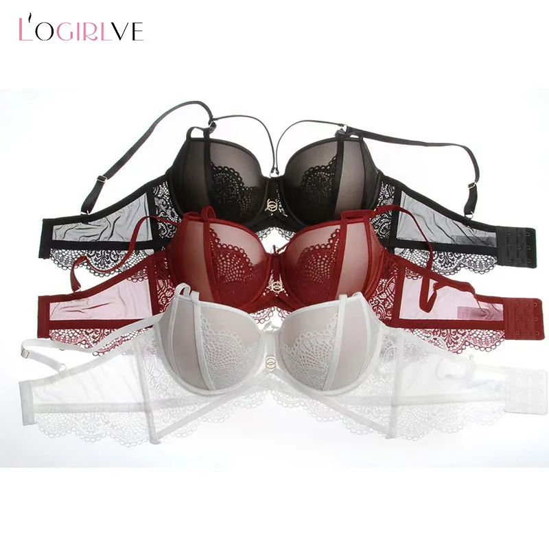 Logirlve Hollow Out Lace Lingerie Set Sexy Bandage Ultra-thin Cup Bra Set  Push-up Underwear Set Transparent Brassiere Gather Bra - AliExpress