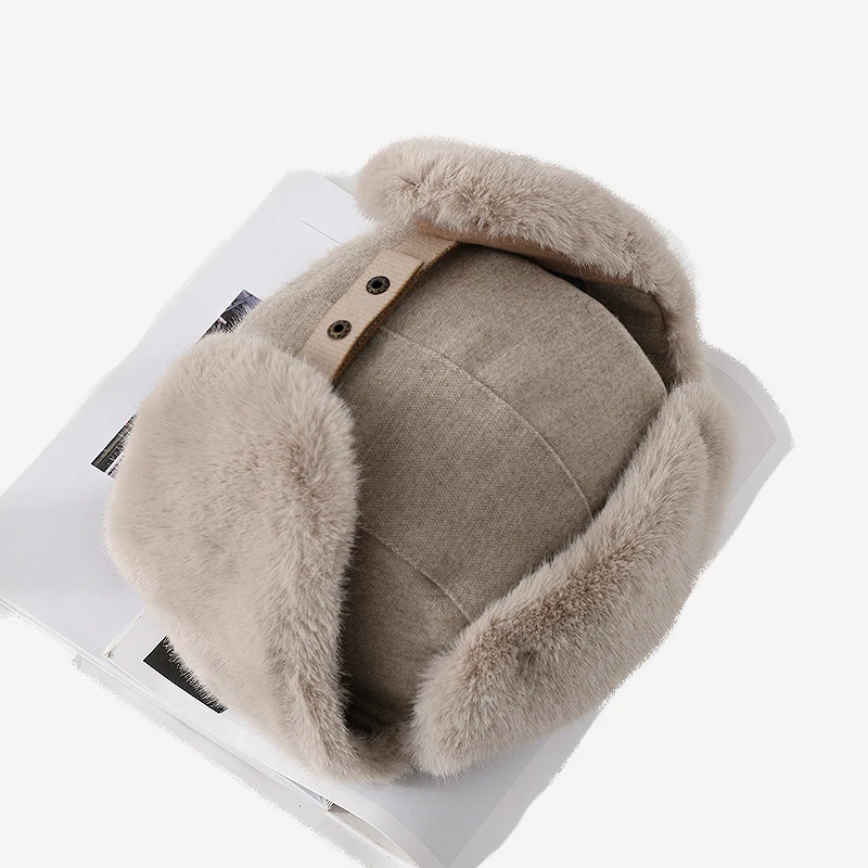 Russian Hat For Men Earflap Pilot Hat Winter Korean Splicing Faux Rabbit Ushak Bomber Trapper Thickened Warm Cap Women's Ski Cap winter hat earflap hat faux fur hat