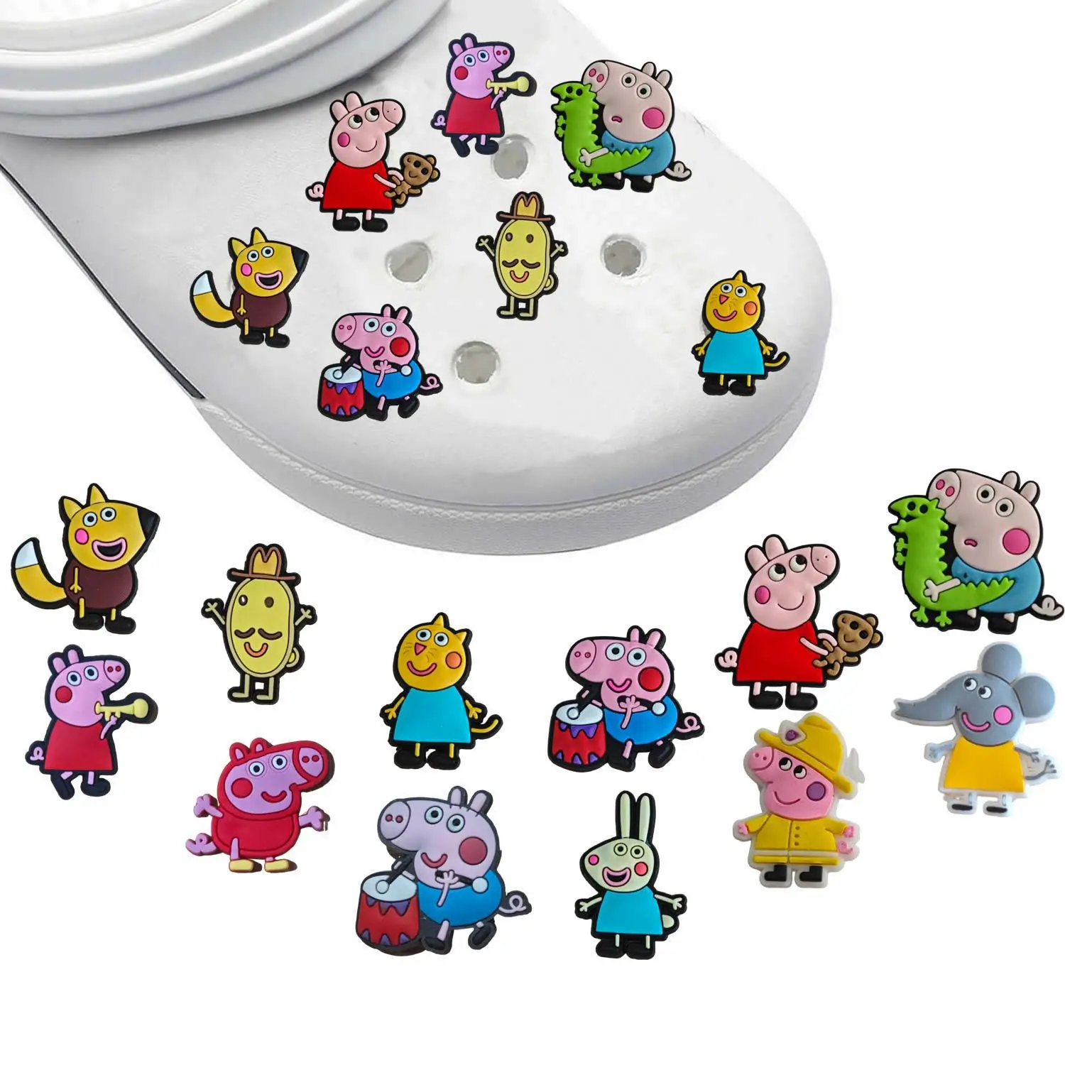 15PCS Peppa Pig Shoe Buckle Set Anime PVC Flower Decorations Detachable Party Festival Shoe Accessories for Kids Birthday Gift