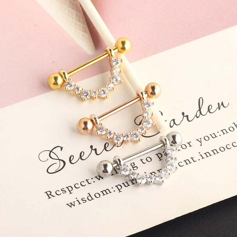 Fashion Crystal gems zircon nipple barbell nipple rings for women sexy body piercing jewelry wholesales mix 3 color