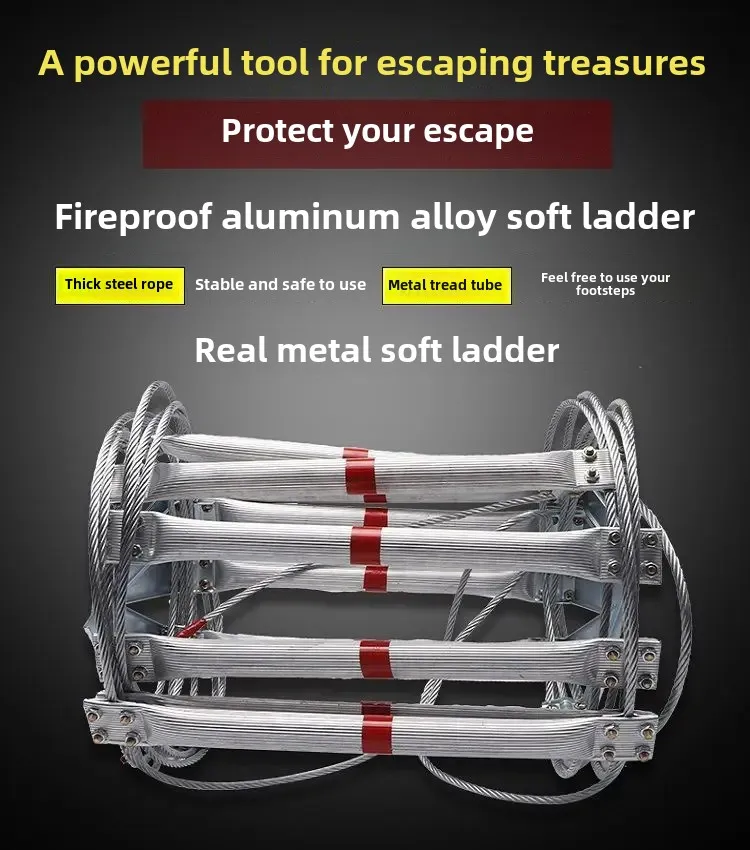 10m Aluminum Alloy Soft Ladder Training Rope Fire Ladder Household Escape Fire Rescue Wire Rope