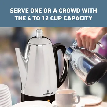 Electric Percolator Coffee Maker, 12-Cup, Classic Style with Heat Resistant Handle, Detachable Cord, Stainless Steel Stem and Basket 3