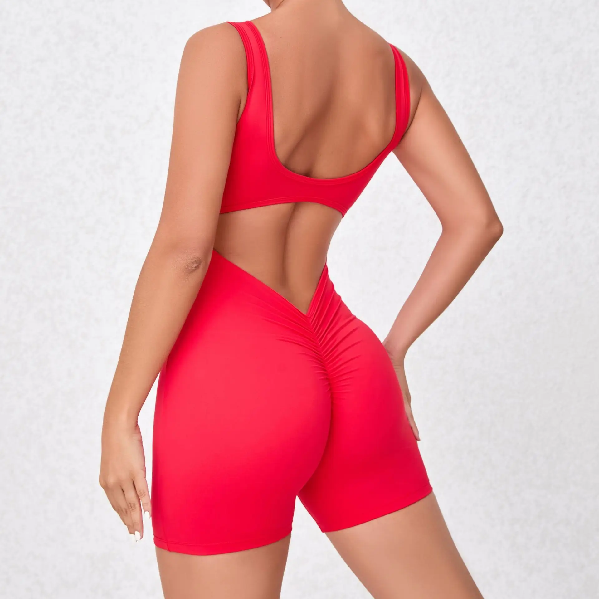 Gym Female Short Jumpsuit Yoga Fitness Overalls Sexy Bodysuit One Pieces Workout Clothes for Women Backless Sportswear Blue Body