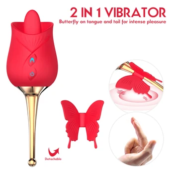 Rose Shape Telescopic Sucking Vibrators Dildos Strong Shock Sucking Licking anal Thrusting Teasing Double Heads Female Sex Toys 3