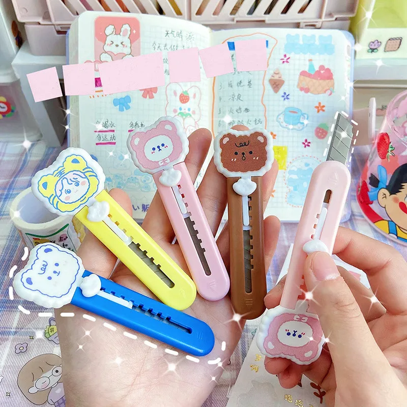 

Kawaii Envelop Opener Fashion Lovely Cartoon Bear Tiger Rabbit Box Cutter Multifunctional Utility Knife Lovely Student Supplies