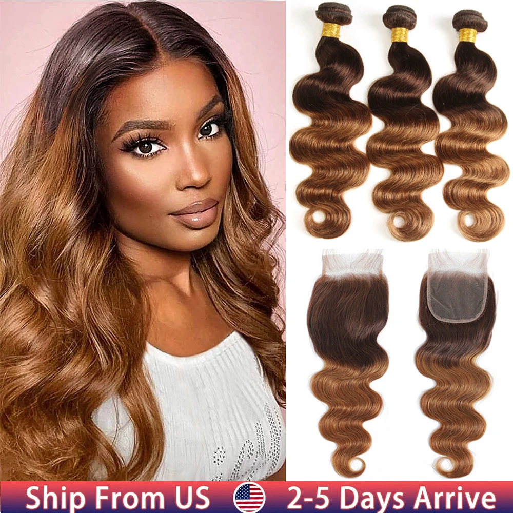 Human Hair Bundles Ombre With Closure Body Wave 3/4 Bundles