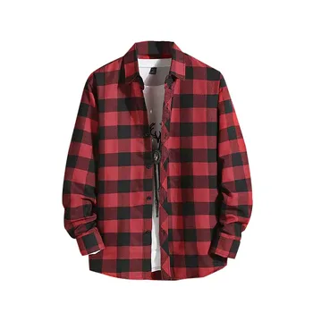 Plaid Shirts Men'S Casual Checked Shirt Autumn Long Sleeved Single Holiday Print Camisa Social Dress Shirt Camisas Asian size 5