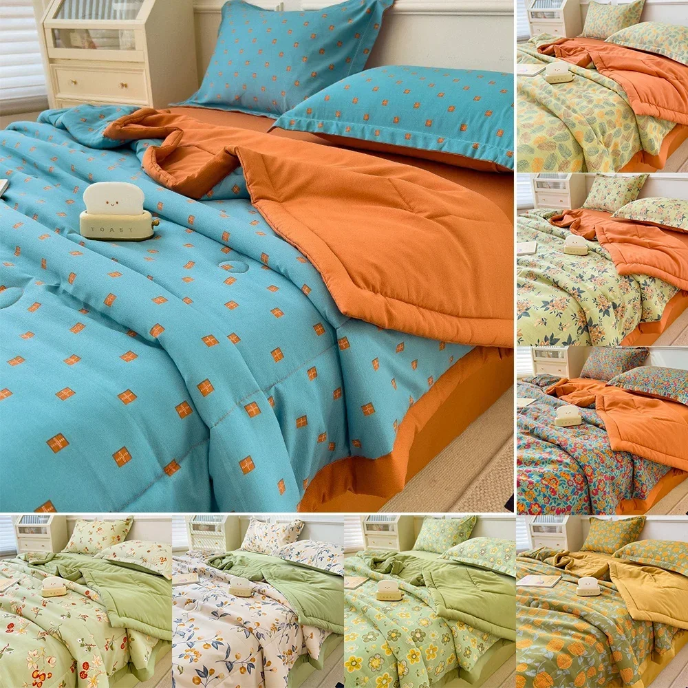 Warm Printing Four-piece Double-sided Fleece Bed Skirt Quilt Cover Pillowcase Set Bedding