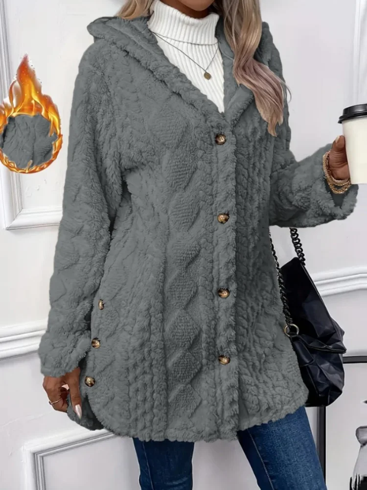 سترة نسائية شتوية عصرية دافئة بأكمام طويلة مع قلنس...