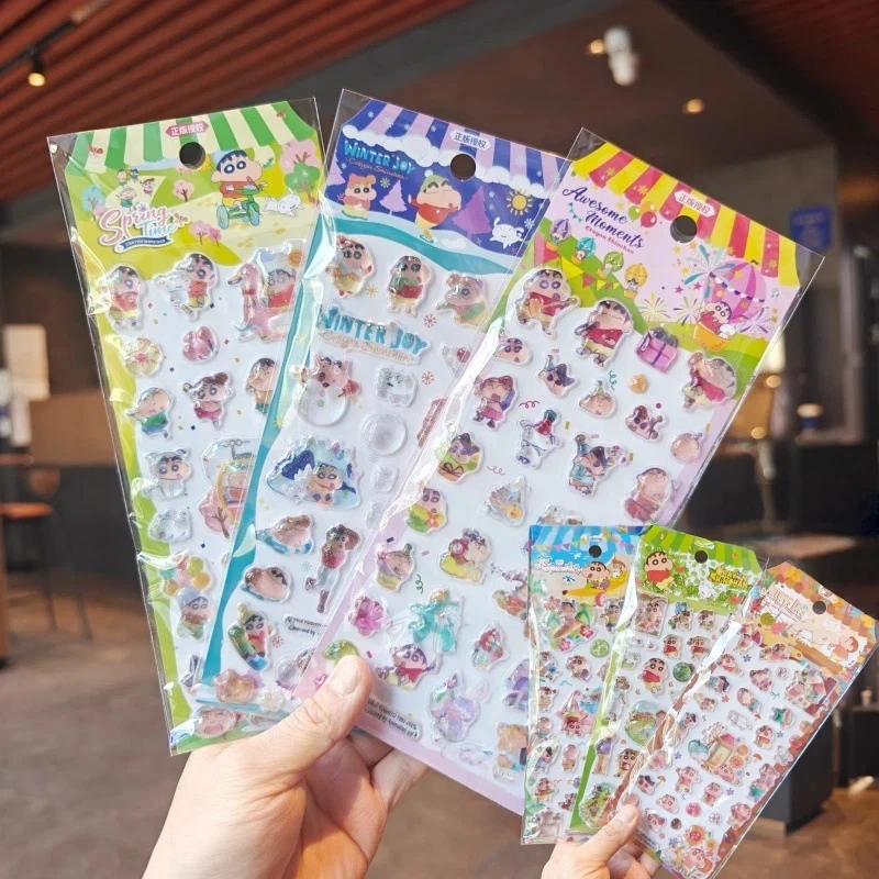 6pcs Kawaii 일본어 크레용 신 3d 양각 스티커 Diy 휴대 전화 케이스 장식 학생 문구 핸드북 스티커 선물