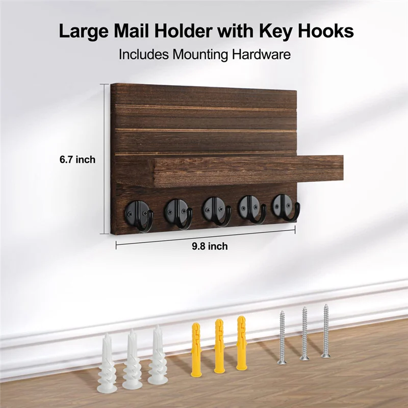 A82X-Key Holder For Wall, Decorative Key And Mail Holder With Shelf Has Large Hooks For Bags, Coats, Umbrella