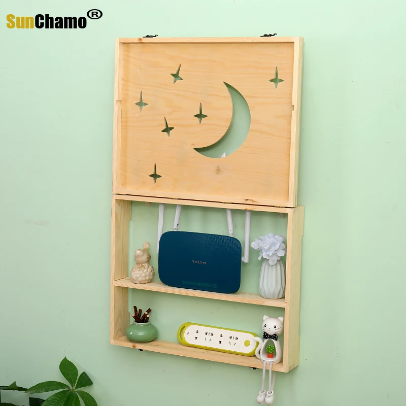 Wooden Router Storage Box Wall Mount – WiFi Router Shelf With Ventilation Holes For Modem, Set-Top Box & Media Players
