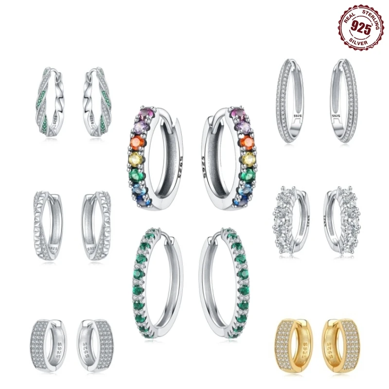 Hoop Earrings Silver Earrings Silver Hoop Earrings Womens Earrings Large Double Circle Simple Style Rainbow Zircon 925 Sterling Silver for Lady Gifts