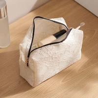 Trousse de maquillage en maille de dentelle pour femmes, sac de rangement de cosmétiques et de bijoux de grande capacité, trousse de toilette carrée Portable à fermeture éclair 4